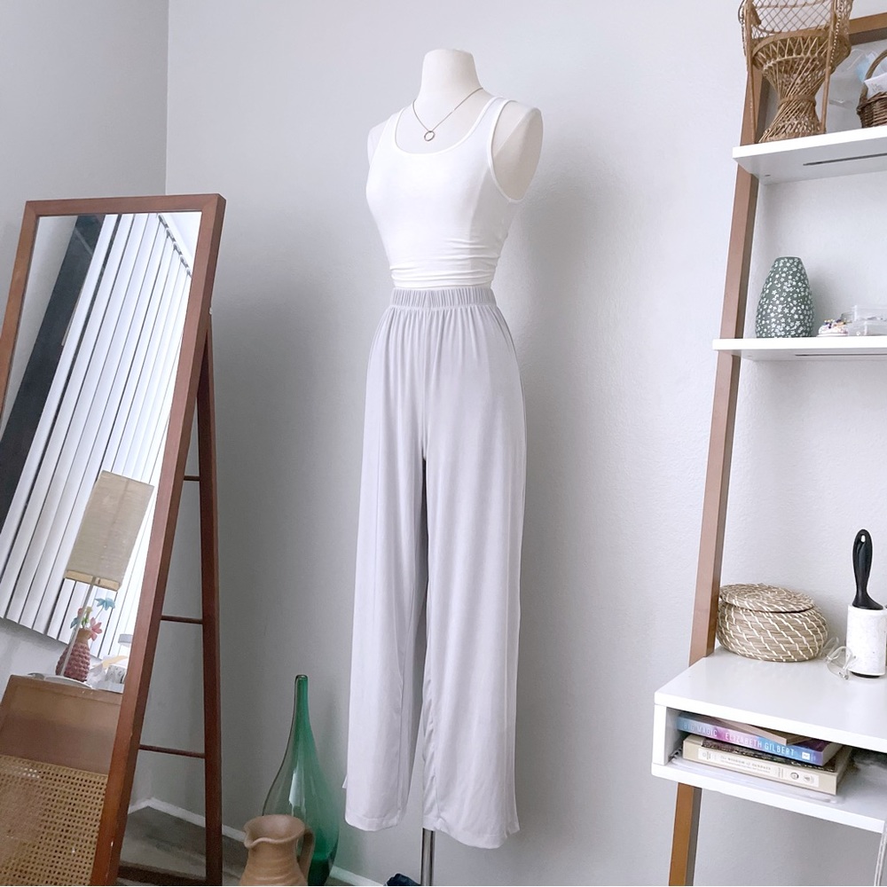 Vintage Slinky Wide Leg Silver Flowy Pants